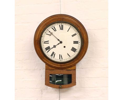 A Victorian Oak Cased Drop Dial Wall Clock A Victorian Oak Cased Drop Dial Wall Clock, the circular 11.5" dial set with Roman