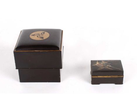 A Small Japanese Bronze and Mixed Metal Inlaid Trinket Box And a Lacquerware Box A Small Japanese Bronze and Mixed Metal Inla