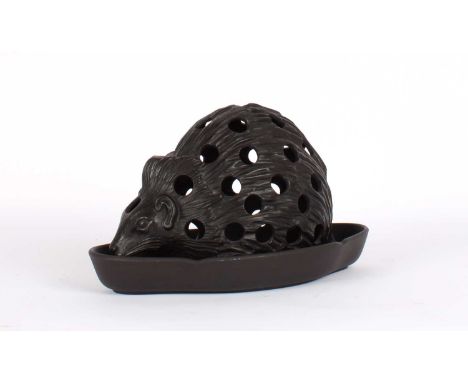 A Wedgwood Black Basalt "Hedgehog" Crocus Pot and Stand A Wedgwood Black Basalt "Hedgehog" Crocus Pot and Stand, both with im