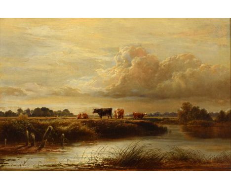 English School (19th century) Rural scene with cattle Initialled A. G. and dated 1854, oil on canvas.29 x 44cm (framed 47.5 x