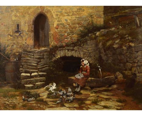 Arthur Wasse (British 1854–1930) "Feeding the Pigeons" Signed and dated 1881, oil on canvas.59 x 81cm (framed 67 x 89cm)The p