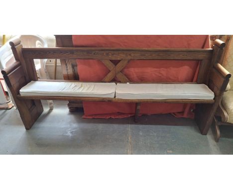 Local Colne Oak church pew with double fabric seating,Approx 2m long