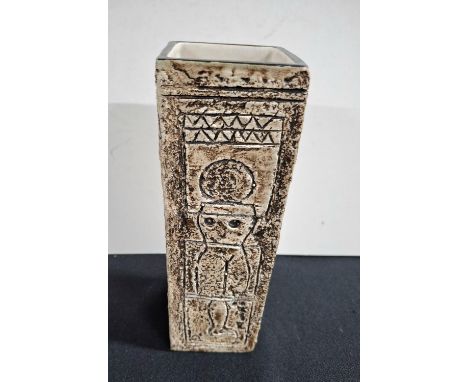 Large Troika tubular vase, different image to each of the four sides by Alison Brieden, initialed to base23 cm tallAlison Bri