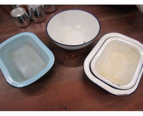 enamel bowl and dishes
