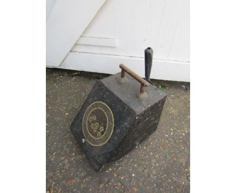Vintage painted metal coal podium with inner and tools 