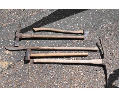 Garden tools including pick axes etc 