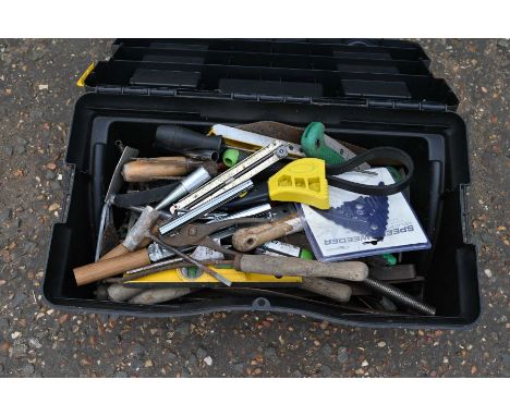 Plastic toolbox full of tools including screwdrivers etc 