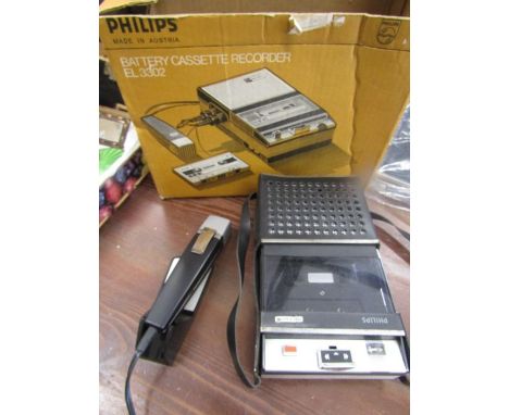 Phillips battery cassette recorder in original box, carry case, booklet. mic, and stand. replacment drive belt replaced recen