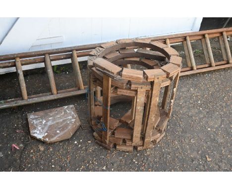 Vintage wooden roll up ladder and another wooden ladder both for display purposes only
