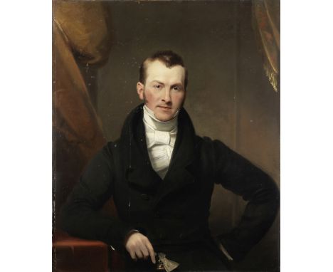 Attributed to Richard Rothwell (Athlone 1800-1868 Rome)Portrait of a gentleman, half-length, in a black coat oil on canvas94.