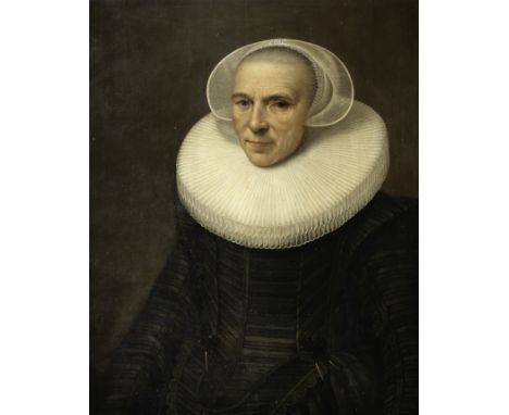 Dutch School, 17th CenturyPortrait of a lady, half-length, in black costume with a white ruff oil on panel66.2 x 53.2cm (26 1
