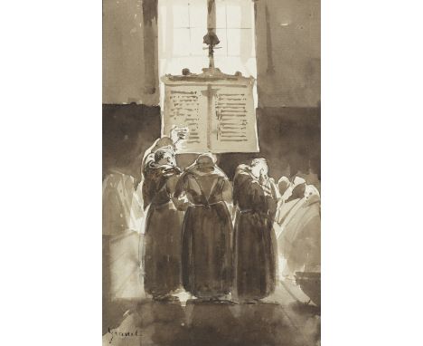 François Marius Granet (Aix-en-Provence 1775-1849)Monks in an interior signed 'Granet' (lower left)en brunaille on wove paper