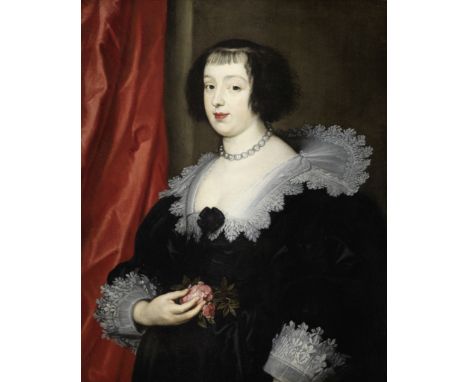 After Sir Anthony van Dyck, 17th CenturyPortrait of a lady, half-length, in black costume holding a rose oil on canvas85.6 x 