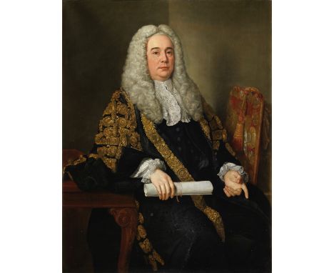 Stephen Slaughter (London 1697-1765)Portrait of Robert Jocelyn, Baron Newport, in the robes of Lord Chancellor inscribed, sig