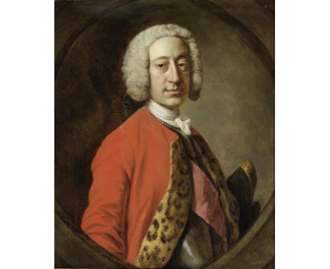 Circle of Allan Ramsay (Edinburgh 1713-1784 Dover)Portrait of an army officer, half-length, in a red coat, within a painted o