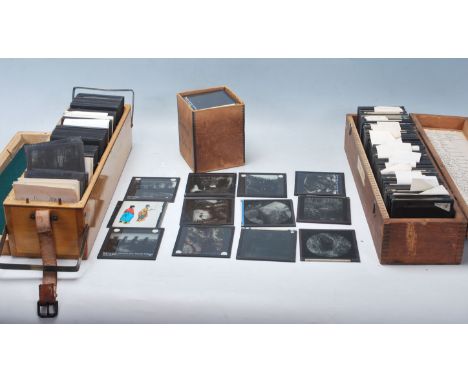 A large collection of antique late 19th / early 20th century glass Magic Lantern slides of various views. The collection span