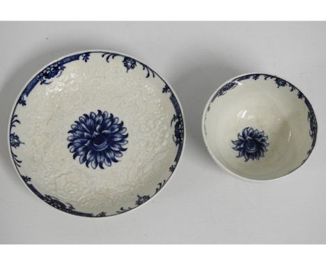 An 18thC. Caughley tea bowl &amp; saucer with moulded decor, saucer 5.25in diameter