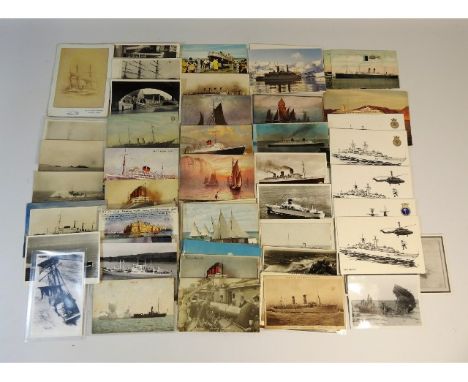A quantity of vintage postcards of maritime &amp; military interest including Cunard, Union Castle Line, HMS Brave, Boxer, Br