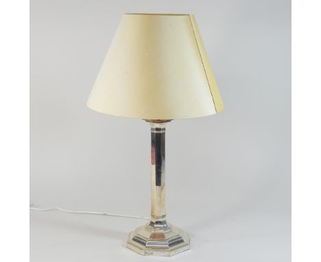An early 20th century silver table lamp, inscribed to 'Mrs R J Salt, by her colleagues in  appreciation for her work, for Lea