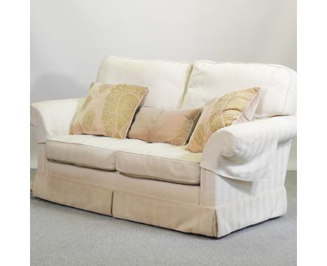 A Wesley Barrell cream herringbone upholstered two seater sofa, 157cm