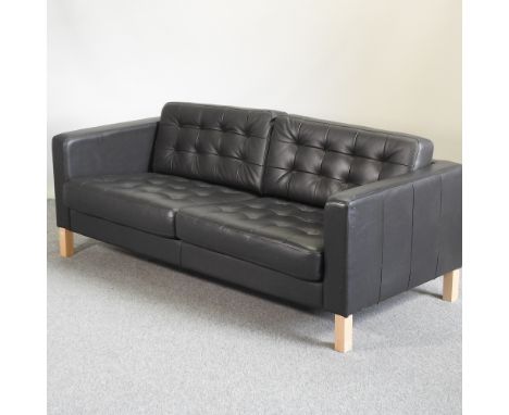 A modern Danish black leather upholstered sofa, 186cm