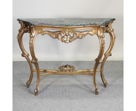 A giltwood and marble top console table, 118cm