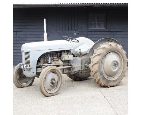 A barn find grey Ferguson TE20 tractor, circa 1949, registration TSV 837. No documents. Designed by Harry Ferguson, this succ