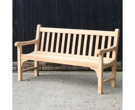 A teak slatted garden bench, 152cm