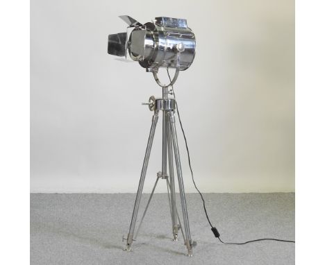 A chrome stage light standard lamp, 122cm high