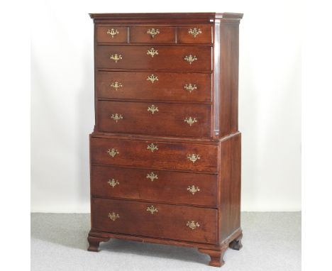A George III oak chest on chest, on bracket feet, 108cm