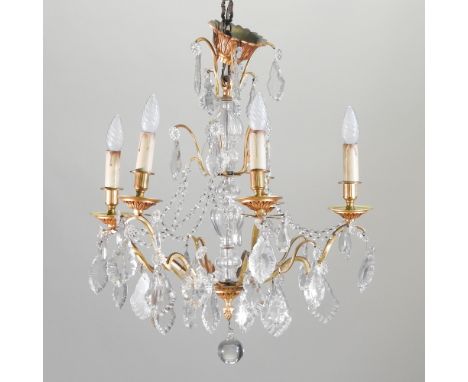 A French gilt metal and glass six branch chandelier, 60cm high