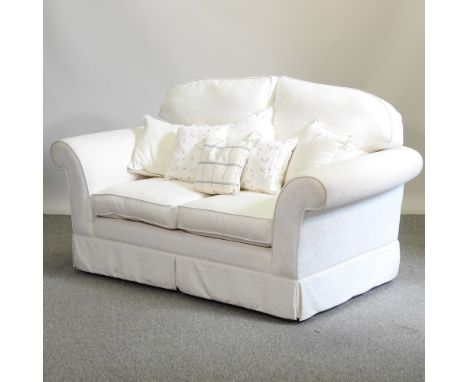 A modern cream damask style upholstered two seater sofa, 157cm