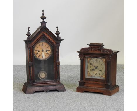 A 19th century American mantel clock, together with another clock larger, 59cm high