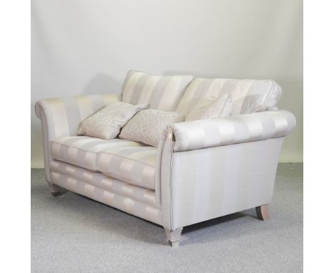 A modern grey striped upholstered sofa, 183cm