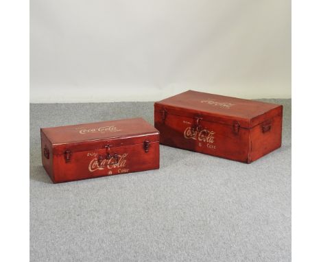 A painted metal cola advertising trunk, 68cm, together with another smaller