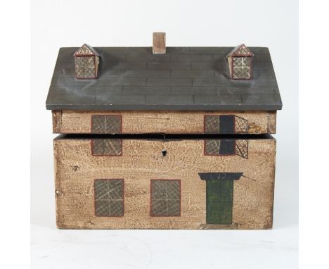 A vintage style painted wooden caddy, in the form of a house, 26cm