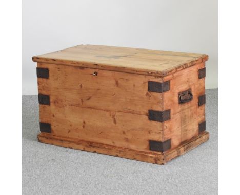 An iron bound pine trunk, 81cm