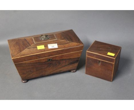 19th century rosewood sarcophagus tea caddy and smaller boxwood strung example 
