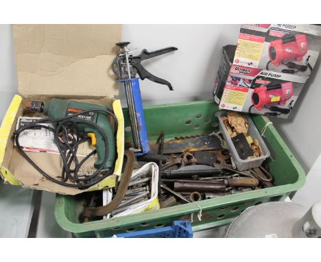Black &amp; Decker drill, air pump, mastic gun, tools, etc