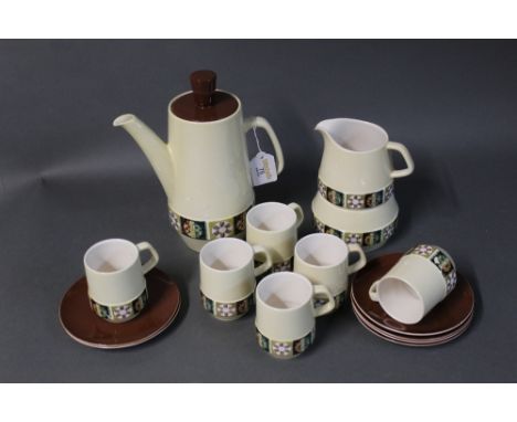 Carltonware coffee service, coffee pot, milk and sugar, six cups and saucers 