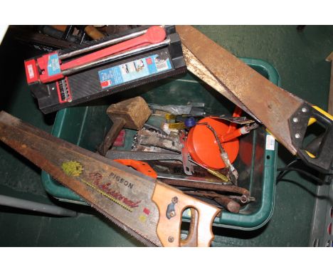 Box of hand tools, saws etc