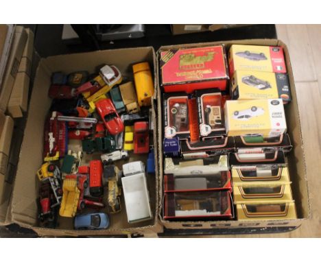 Two boxes of vintage and other Diecast vehicles, Corgi, Matchbox, Lledo etc