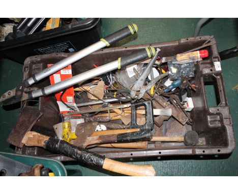 Box of hand tools, hammers, axes etc