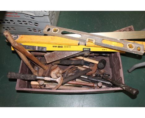 Box of tools, spirits levels, etc.