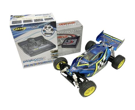 Tamiya - Plasma Edge II radio controlled car together with boxed NX86 Delta Peak AC/DC fast charger and Carson Reflex Stick P