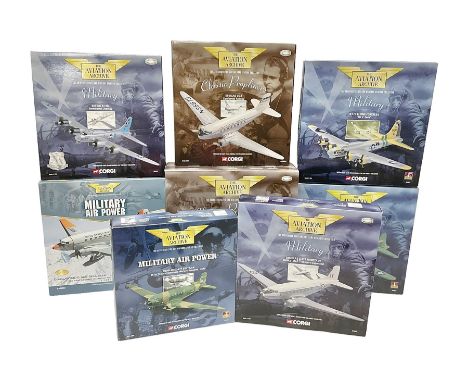 Corgi - eight Aviation Archive 1:144 scale models comprising ‘Classic Propliners’ AA30001 Douglas DC-3 and 48602 Bristol 175 