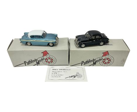 Pathfinder Models - two 1:43 scale model cars comprising Riley 1.5 1958 PFM14 with certificate of authenticity no.571/600 and