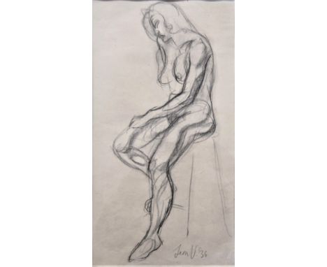 LEON UNDERWOOD [1890-1975]. Seated Woman, 1936. charcoal on brown paper; signed and dated. 54 x 29 cm - frame 73 x 47 cm. Pro