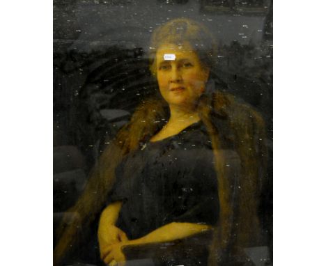 English School, early 19th Century half length portrait of a lady seated wearing a fur cape, oil, 65cm x 55cm.