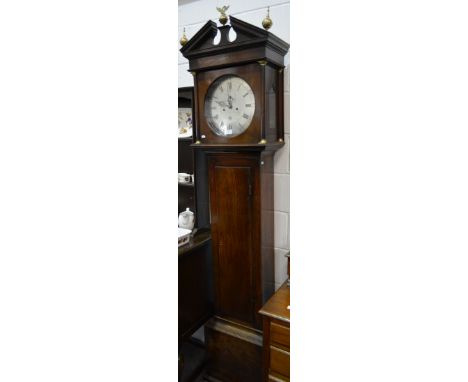 Mahogany longcase clock, circular silvered dial, signed Jno Fray, London, Roman numerals and Arabic minute divisions, subsidi